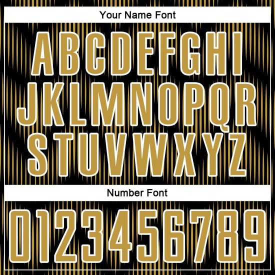 Benutzerdefiniertes Sublimations-Fußballtrikot in Schwarz mit alter Gold-Weiß-Linie Benutzerdefiniertes Sublimations-Fußballtrikot in Schwarz mit alter Gold-Weiß-Linie