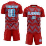 Benutzerdefiniertes Sublimations-Fußballtrikot mit rot-himmelblau-weißer Linie