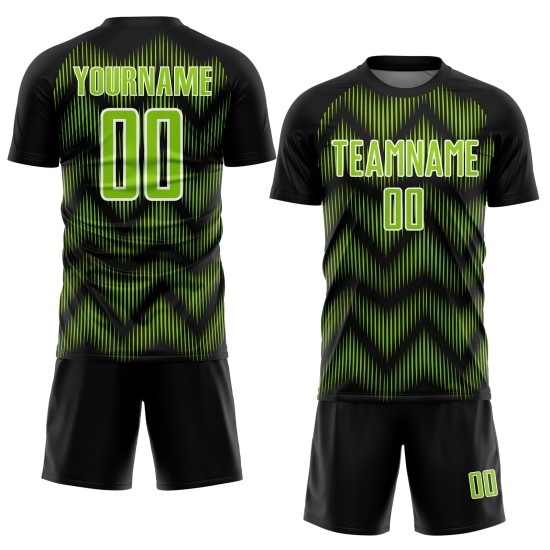 Benutzerdefiniertes schwarz-neongrün-weißes Sublimations-Fußballtrikot