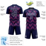 Benutzerdefiniertes Marineblau-Pink-Weiß-Linien-Sublimations-Fußballtrikot