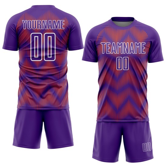 Benutzerdefinierte Lila Orange-Weiß Linie Sublimation Fußball Uniform Trikot