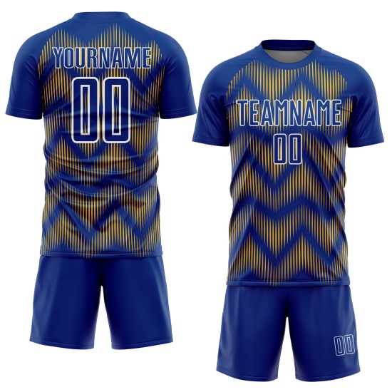Benutzerdefiniertes Fußballtrikot mit Sublimationsdruck in Royal Gold und Weiß