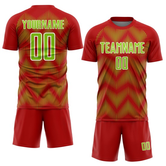 Benutzerdefiniertes Sublimations-Fußballtrikot mit roter, neongrüner und weißer Linie