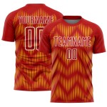 Benutzerdefiniertes rot-gelb-weißes Sublimations-Fußballtrikot