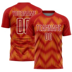 Benutzerdefiniertes rot-gelb-weißes Sublimations-Fußballtrikot