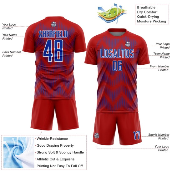 Benutzerdefiniertes Red Thunder Blau-Weiß Line Sublimation Fußballuniform-Trikot
