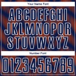 Benutzerdefiniertes Sublimations-Fußballtrikot in Marineblau und Orange mit weißer Linie