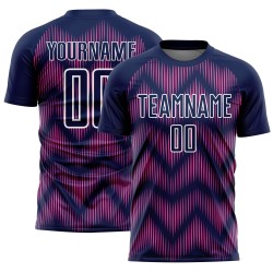 Benutzerdefiniertes Marineblau-Pink-Weiß-Linien-Sublimations-Fußballtrikot