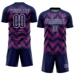 Benutzerdefiniertes Marineblau-Pink-Weiß-Linien-Sublimations-Fußballtrikot
