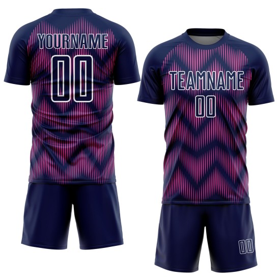 Benutzerdefiniertes Marineblau-Pink-Weiß-Linien-Sublimations-Fußballtrikot