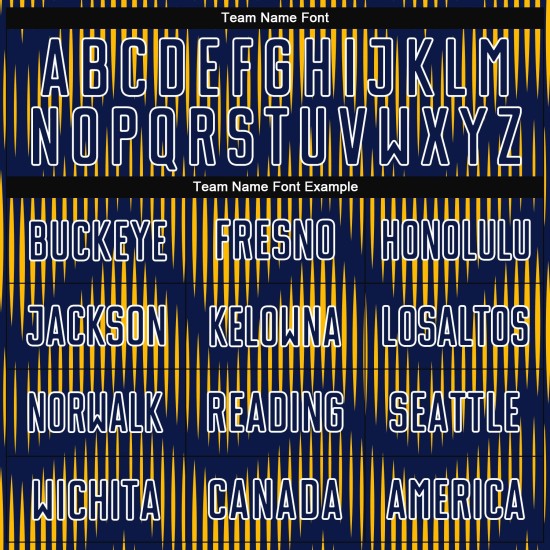 Benutzerdefiniertes Marineblaues Fußballtrikot mit gold-weißer Linie und Sublimationsdruck