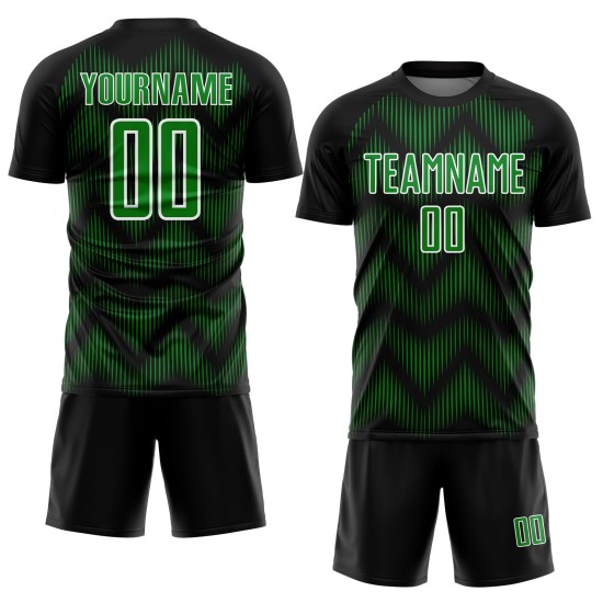 Benutzerdefiniertes Sublimations-Fußballtrikot mit schwarzer Grasgrün-weißer Linie