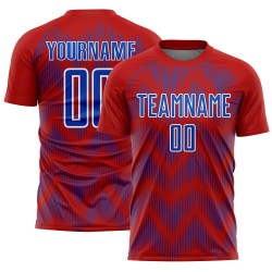 Benutzerdefiniertes Red Thunder Blau-Weiß Line Sublimation Fußballuniform-Trikot