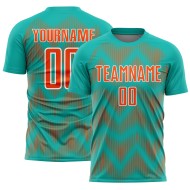 Benutzerdefiniertes Aqua Orange-Weiß Line Sublimation Fußballuniformtrikot