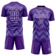 Benutzerdefinierte Lila Hellblau-Weiße Linie Sublimation Fußball Uniform Trikot