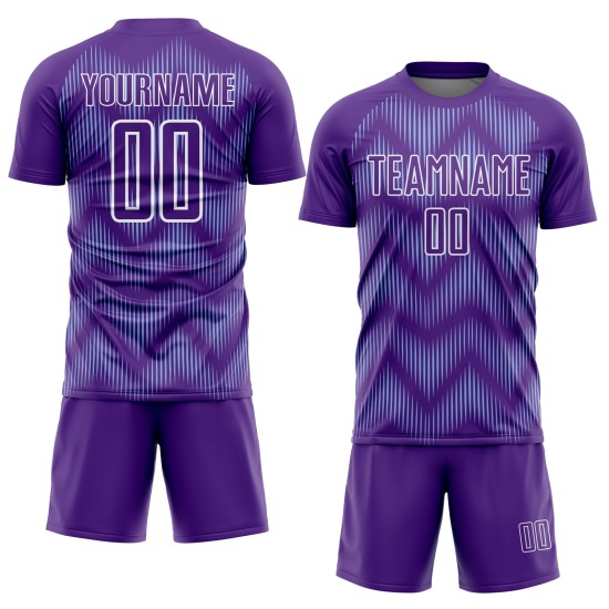Benutzerdefinierte Lila Hellblau-Weiße Linie Sublimation Fußball Uniform Trikot