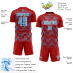 Benutzerdefiniertes Sublimations-Fußballtrikot mit rot-himmelblau-weißer Linie