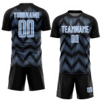 Benutzerdefiniertes schwarz-hellblau-weißes Sublimations-Fußballtrikot