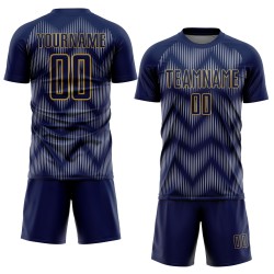 Benutzerdefiniertes Sublimations-Fußballtrikot in Marineblau und Grau mit alter Goldlinie