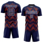 Benutzerdefiniertes Sublimations-Fußballtrikot in Marineblau und Orange mit weißer Linie