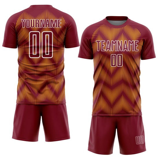 Benutzerdefiniertes purpurrotes Gold-Weiß-Linien-Sublimations-Fußballtrikot