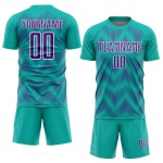 Benutzerdefiniertes Aqua-Lila-Weiß-Linien-Sublimations-Fußballtrikot