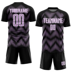 Benutzerdefiniertes Sublimations-Fußballtrikot in Schwarz-Hellviolett mit weißer Linie