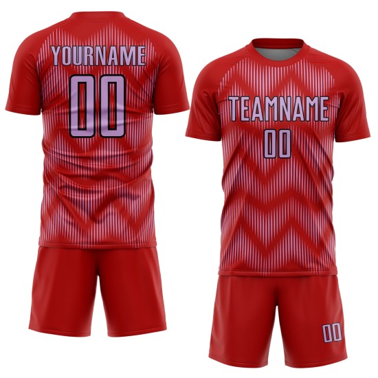 Benutzerdefiniertes Sublimations-Fußballtrikot in Rot/Mittelviolett/Schwarz