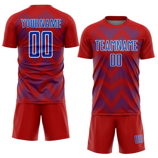 Benutzerdefiniertes Red Thunder Blau-Weiß Line Sublimation Fußballuniform-Trikot