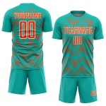 Benutzerdefiniertes Aqua Orange-Weiß Line Sublimation Fußballuniformtrikot