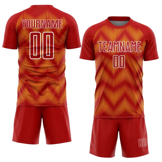 Benutzerdefiniertes rot-gelb-weißes Sublimations-Fußballtrikot