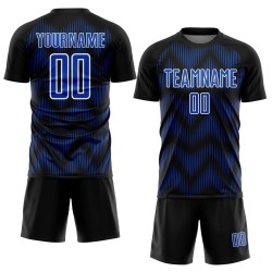 Benutzerdefiniertes Sublimations-Fußballtrikot mit der Linie „Black Thunder Blue-White“
