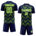 Benutzerdefiniertes Marineblaues Neongrün-Weißes Sublimations-Fußballtrikot
