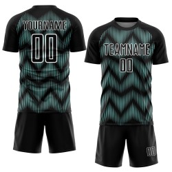 Benutzerdefiniertes Sublimations-Fußballtrikot mit schwarzer Eisblau-Weiß-Linie