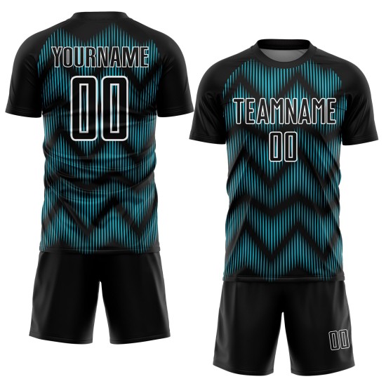 Benutzerdefiniertes Sublimations-Fußballtrikot der Black Lakes mit blau-weißer Linie